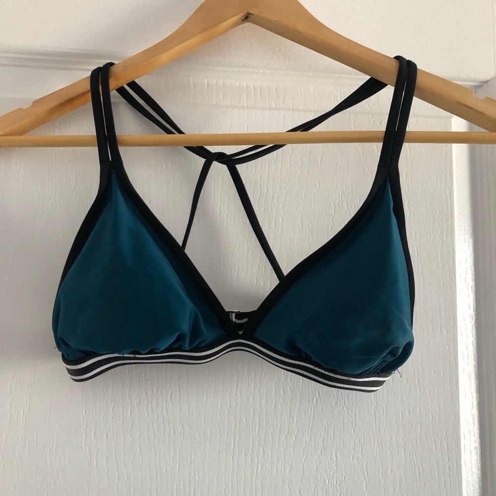 Teal Blue Bikini Top with Striped Strap
